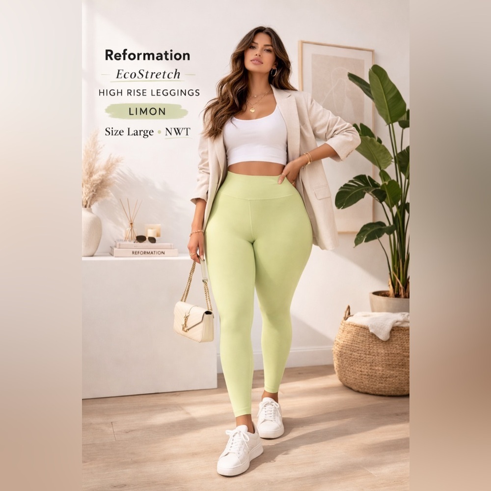 Reformation High Rise Leggings Green L NWT gym granola girl recycled fabric